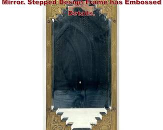 Lot 1640 Heavy Tooled Brass Frame Wall Mirror. Stepped Design Frame has Embossed Details.