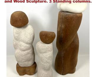 Lot 1271 Studio Artist Made Carved Stone and Wood Sculpture. 3 Standing columns.