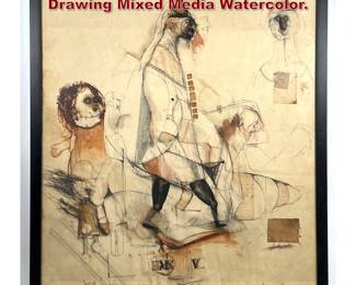 Lot 1201 Maddy Glass Signed Surreal Drawing Mixed Media Watercolor.