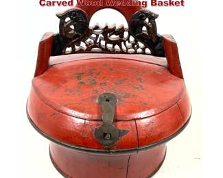 Lot 1543 Antique Chinese Red Lacquer Carved Wood Wedding Basket