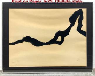 Lot 1144 Signed and Numbered Modernist Print on Paper. 625. Chillida style.