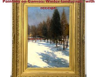 Lot 1477 Antique Artist Monogrammed Painting on Canvas. Winter landscape. with receipt.