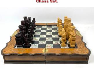 Lot 1564 Vintage Chinese wood Carved Chess Set.