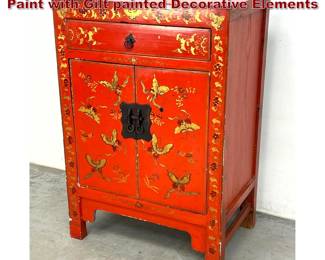 Lot 1658 Chinese style Small Cupboard Red Paint with Gilt painted Decorative Elements