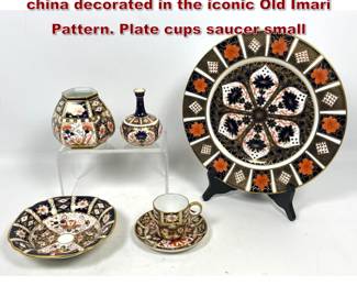 Lot 1425 5pcs Royal Crown Derby bone china decorated in the iconic Old Imari Pattern. Plate cups saucer small