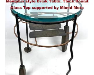 Lot 1122 Artisan Studio GARY MAGAKIS Memphis style Drink Table. Thick Round Glass Top supported by Mixed Meta