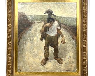 Lot 1479 Signed Oil Painting of Laborer.