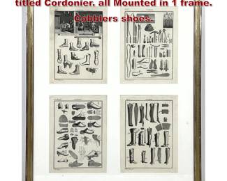 Lot 1516 Set of four engravings on paper titled Cordonier. all Mounted in 1 frame. Cobblers shoes.