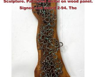 Lot 1308 Trudi Gilliam Mixed Media Wall Sculpture. Patinated metal on wood panel. Signed and dated 294. The
