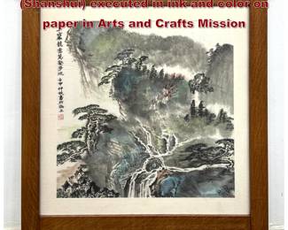 Lot 1532 Chinese landscape painting Shanshui executed in ink and color on paper in Arts and Crafts Mission