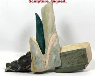 Lot 1253 Studio Mandmade Art Pottery Wall Sculpture. Signed.