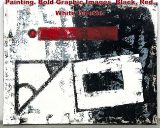Lot 1366 DENNIS SAKELSON Abstract Painting. Bold Graphic Images. Black, Red, White Palette.