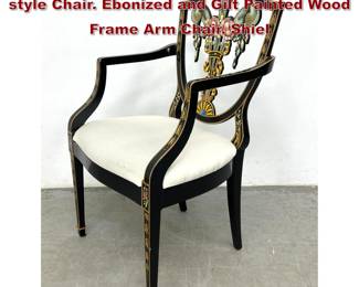 Lot 1621 Elegant Paint Decorated Edwardian style Chair. Ebonized and Gilt Painted Wood Frame Arm Chair. Shiel