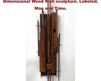 Lot 1291 Large Helmut Ajango Original Dimensional Wood Wall sculpture. Labeled. Man and Time.