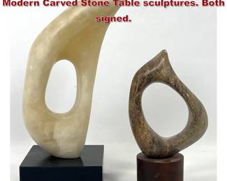 Lot 1257 2pcs Elliot Bernstein Abstract Modern Carved Stone Table sculptures. Both signed.