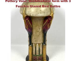 Lot 1440 Imperial Amphora 16 Secessionist Pottery Vase. Architectural form with 3 Fuschia Glazed Bird Buttre