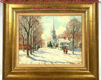 Lot 1514 GUY CARLETON WIGGINS Scenic Oil Painting. Snowy Winter Road with Church. Signed. Framed.