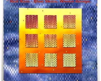 Lot 1203 Erin Daniels Mixed Media Art Panel. Red Rain Blue Skies. Woven design.