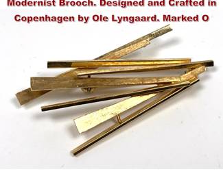 Lot 1392 OLE LYNGAARD 14k Gold Modernist Brooch. Designed and Crafted in Copenhagen by Ole Lyngaard. Marked O