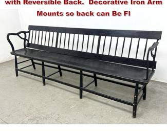Lot 1636 Long Antique Train Station Bench with Reversible Back. Decorative Iron Arm Mounts so back can Be Fl