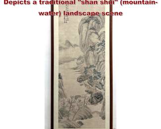Lot 1575 Chinese landscape sumi painting. Depicts a traditional shan shui mountainwater landscape scene