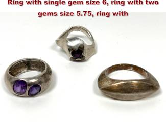 Lot 1400 3pcs Modernist Sterling Rings. Ring with single gem size 6, ring with two gems size 5.75, ring with