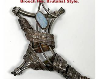 Lot 1399 Studio Handmade Silver and Opal Brooch Pin. Brutalist Style.