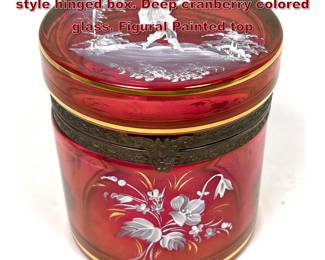 Lot 1466 19th cent. Bohemian Mary Gregory style hinged box. Deep cranberry colored glass. Figural Painted top