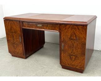 Lot 1627 Art Deco Burl Wood Desk.