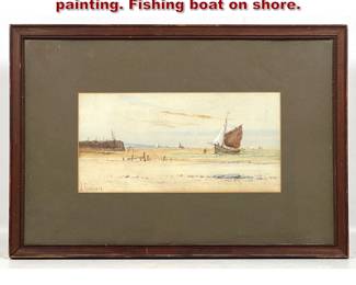Lot 1520 A. CLARENTE marine watercolor painting. Fishing boat on shore.