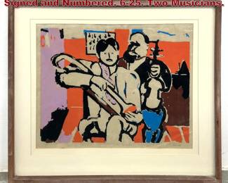 Lot 1145 Mitzi Melnicoff Woodcut Print. Signed and Numbered. 625. Two Musicians.