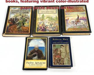 Lot 1445 5pcs Illustrated Books hardcover books, featuring vibrant colorillustrated paper paste downs on the