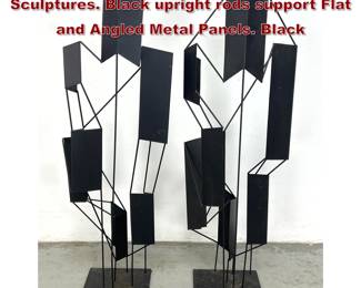 Lot 1272 2pc Black Modernist Metal Sculptures. Black upright rods support Flat and Angled Metal Panels. Black