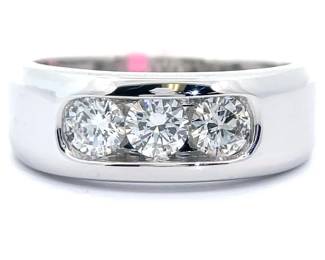 Men's 1 Carat Diamond Three-Stone Ring in White Gold