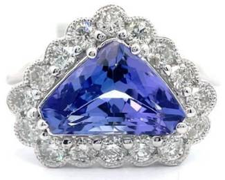 Oscar Friedman 3.94 Carat Natural Tanzanite & Natural Diamond Ring in Platinum