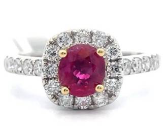 1.57 Carat Natural Ruby & Natural Diamond Ring in 18K Two-Tone Gold