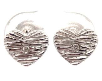 Natural Diamond Textured Heart Stud Earrings