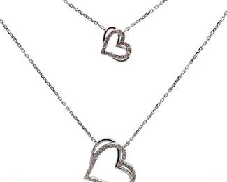 0.25 Carat Natural Diamond Double Layer Heart Halo Necklace in White Gold