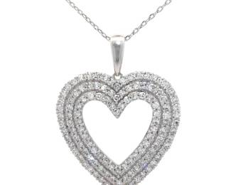 2 Carat Diamond Triple Halo Open Heart Pendant Necklace
