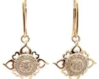 0.15 Carat Pavé Natural Diamond Sunflower Dangle Earrings in Yellow Gold