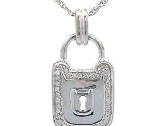 Natural Diamond & Enamel Padlock Pendant Necklace