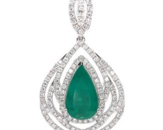 Oscar Friedman 8.54 Carat Natural Emerald & Natural Diamond Pendant in Platinum