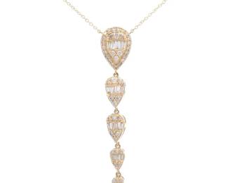 0.75 Carat Natural Diamond Linear Pendant Necklace in Yellow Gold