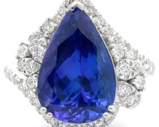 7.05 Carat Oscar Friedman Natural Tanzanite & Natural Diamond Ring in Platinum