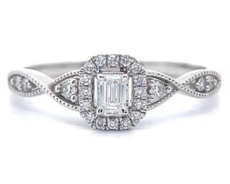 0.37 Carat Diamond Halo Trellis Engagement Ring in White Gold