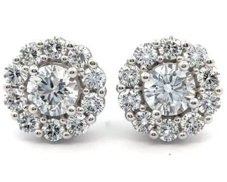 3.75 Carat Diamond Round Cluster Halo Stud Earrings in White Gold