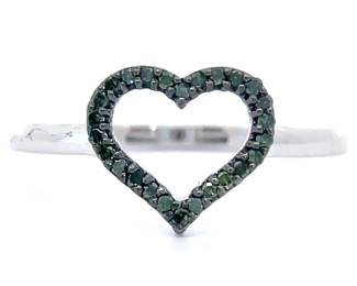 0.12 Carat Fancy Green Diamond Open Heart Halo Ring