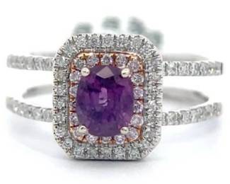 1.45 Carat Natural Kashmir Sapphire & Natural Diamond Ring in 18K Two-Tone Gold