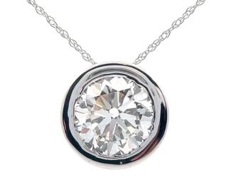 3 Carat Diamond Bezel Solitaire Pendant Necklace in White Gold