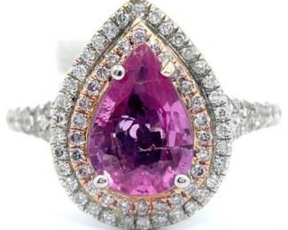 2.03 Carat Natural Pink Sapphire & Natural Diamond Ring in 18K Two-Tone Gold